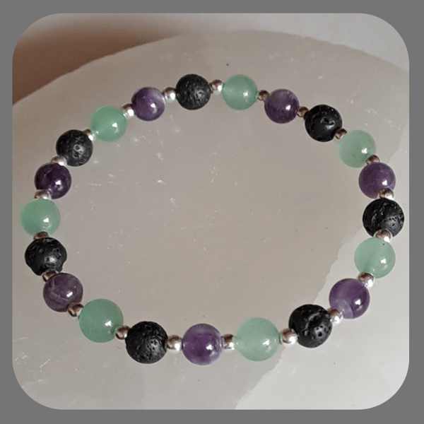 Aromatherapy bracelet with Amethyst, Aventurine and Sterling Silver