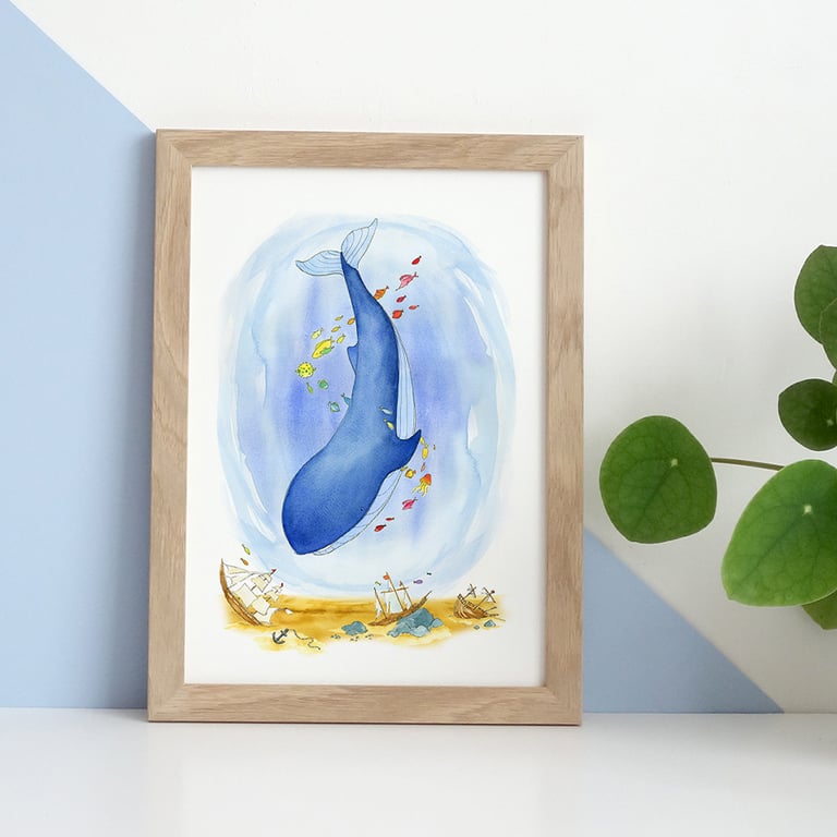 A Whale Called Wilbur - Illustrated Art Print by Lizzie Martell