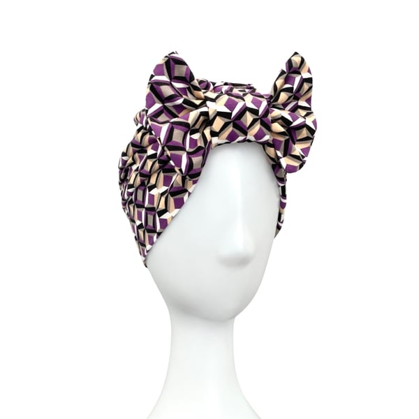 Geometric Bow Jersey Turban Wrap for Women, Stylish Women's Hair Turban