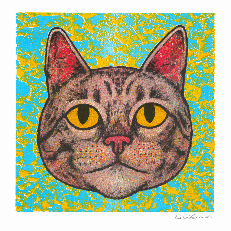 Tabby Cat, 4-colour risograph print