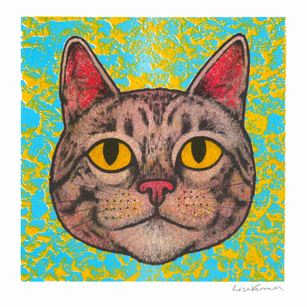 Tabby Cat, 4-colour risograph print