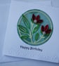 Happy Birthday Red quilled flowers card 