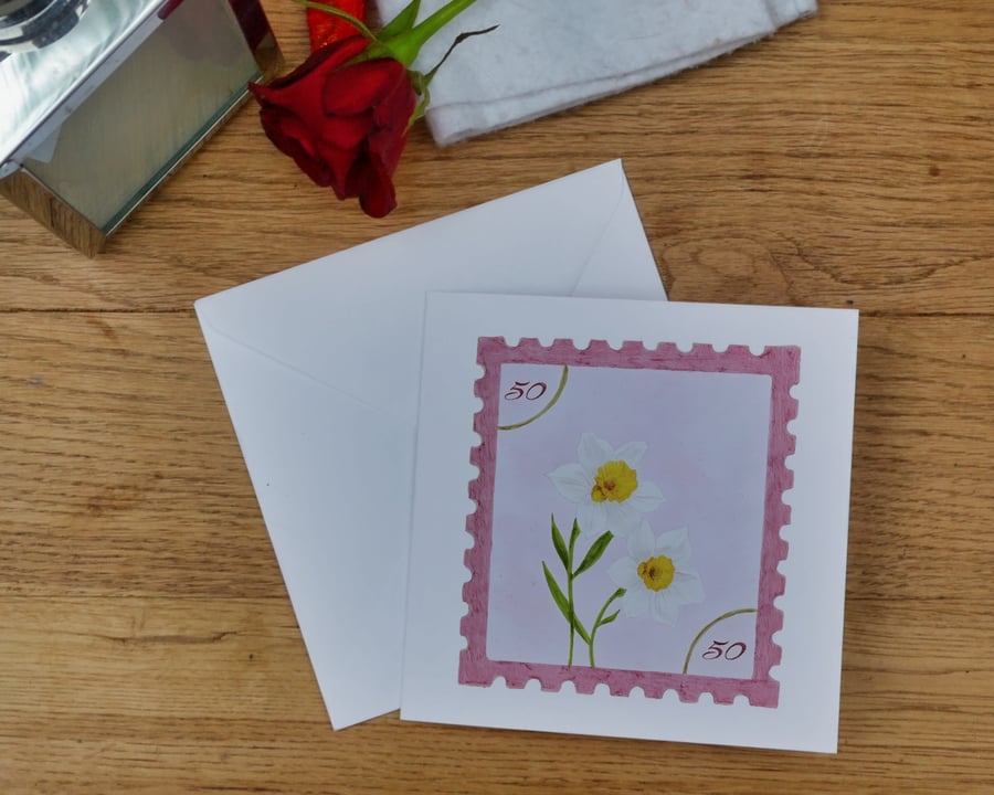 Hand-drawn Narcissus Birth Flower Card