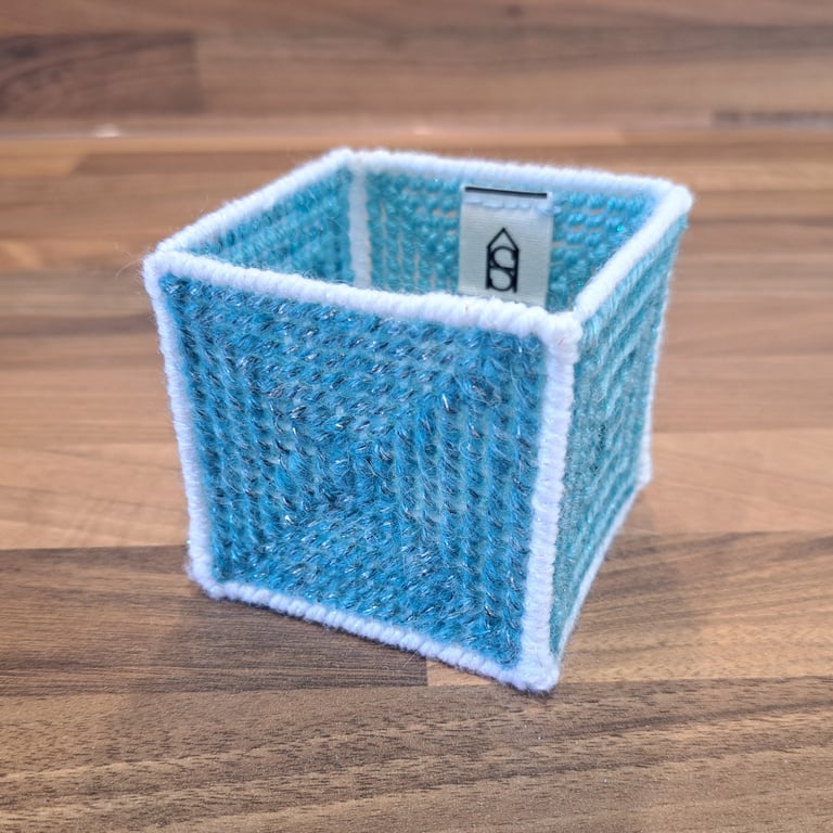 Medium container for office items - two-tone blue patterns with shimmer