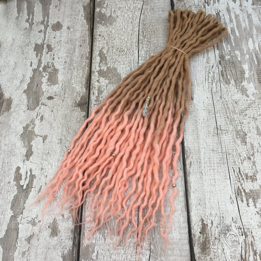 Fawn & Coral Ombre - Wool Dreadlocks - Choose Your Amount and Length 