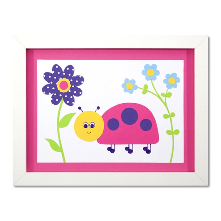 Girls Ladybird Framed Picture.