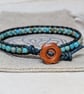 Duck egg blue sea sediment jasper and leather bracelet with wooden button  - Image 5