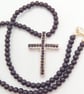 Black Crystal Cross Pendant on a Black Beaded Necklace, Black Necklace - Image 8