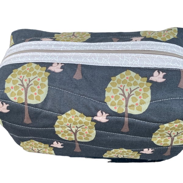 Tree, Bird and Heart design zipped wash bag - makeup bag