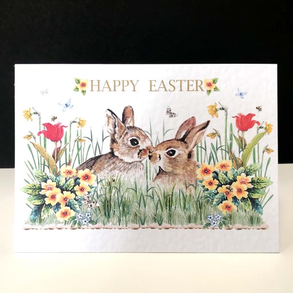 Happy Easter Card - Bunnies in Spring