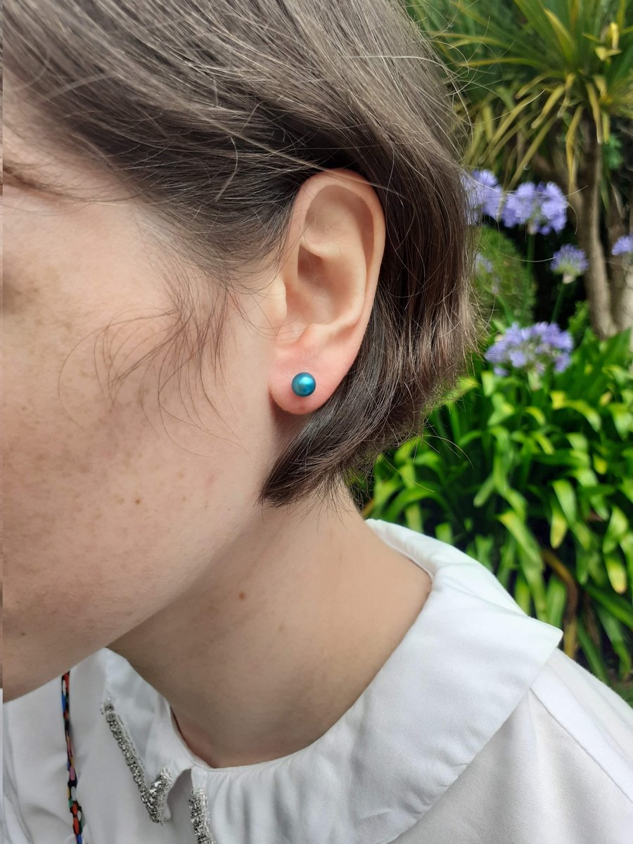 6-6.5mm Turquoise Freshwater Pearl Stud Earrings