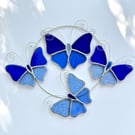 Stained Glass Butterfly Ring - Handmade Hanging Decoration - Blue 