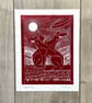 Greyhound Lino Print - Dog Lover Gift - Cherry Red Wall Art - Art Deco - Image 1