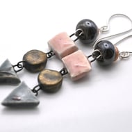 grey and pink ceramic earrings