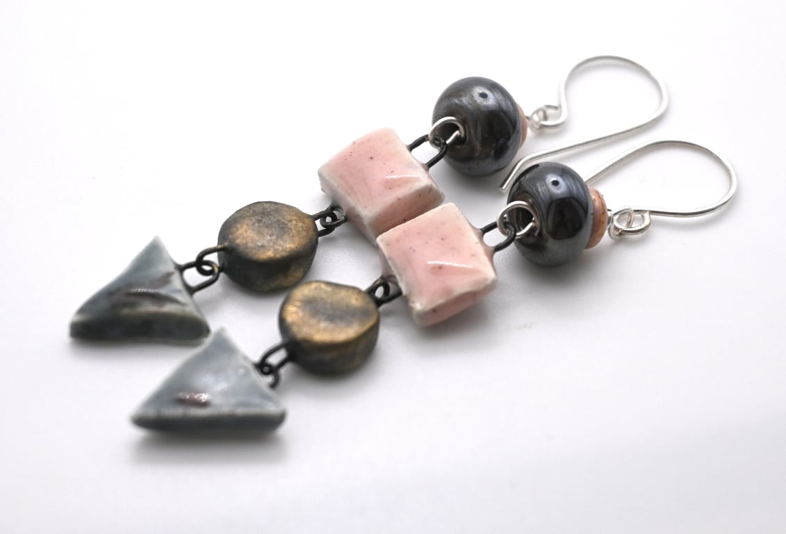 grey and pink ceramic earrings