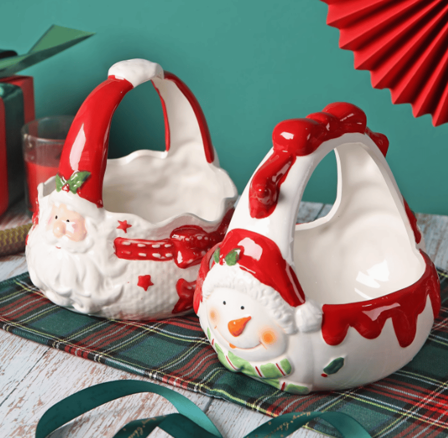 Santa Claus ceramic hand baskeChristmas fruit storage box Christmas candy basket