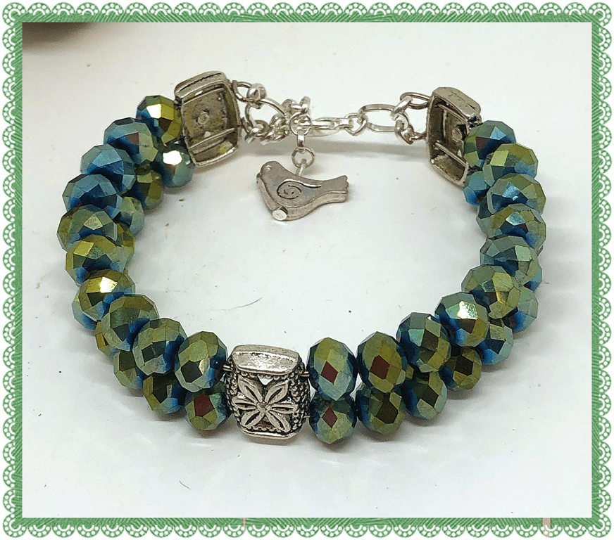 One of a Kind Bird green double bangle style bracelet