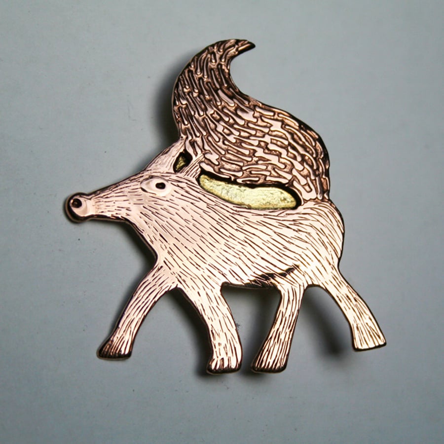 fox brooch copper handmade