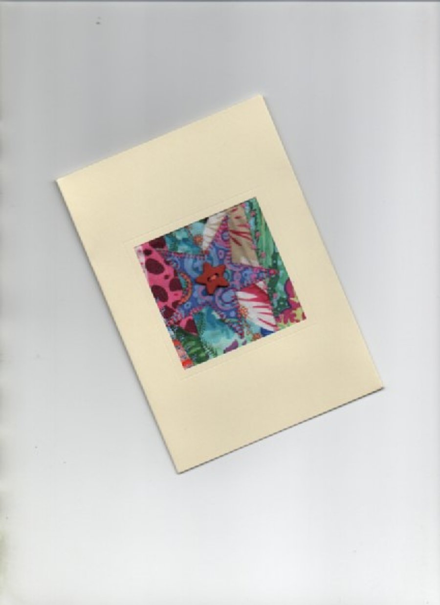 ChrissieCraft KAFFE FASSETT crazy patchwork appliqued STAR blank GREETINGS CARD