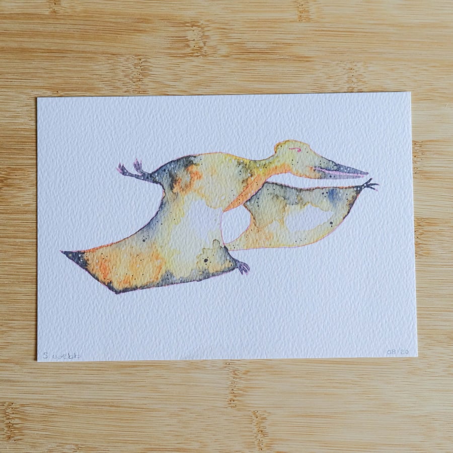 Pteranodon,  dinosaur art print, watercolour galaxy 