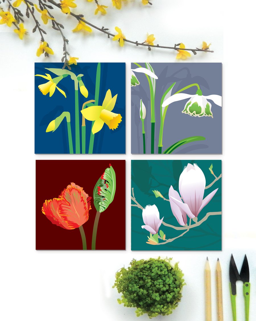 Spring Floral Card Collection - pack of four Spring cards