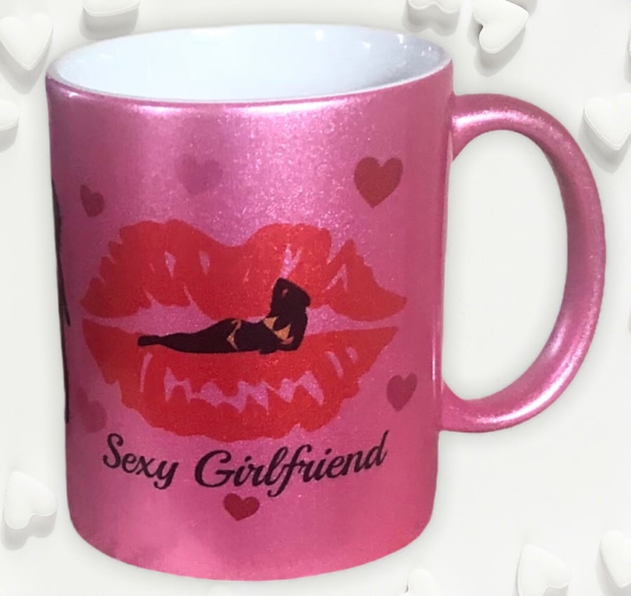Pink Glitter Mug "Sexy Girlfriend". Mugs for valentines, Christmas