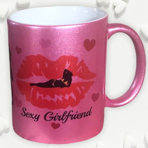 Pink Glitter Mug "Sexy Girlfriend". Mugs for valentines, Christmas