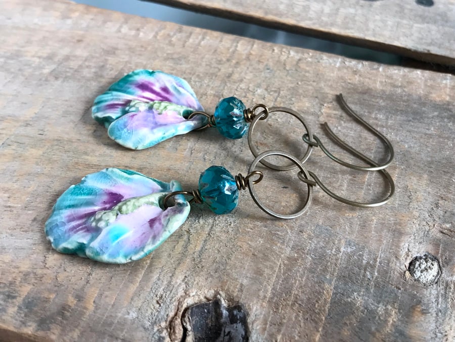 Multi Coloured Earrings. Artisan Ceramic Earrings. Colourful Petal Earrings