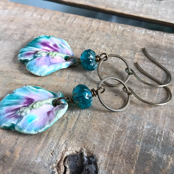 Multi Coloured Earrings. Artisan Ceramic Earrings. Colourful Petal Earrings