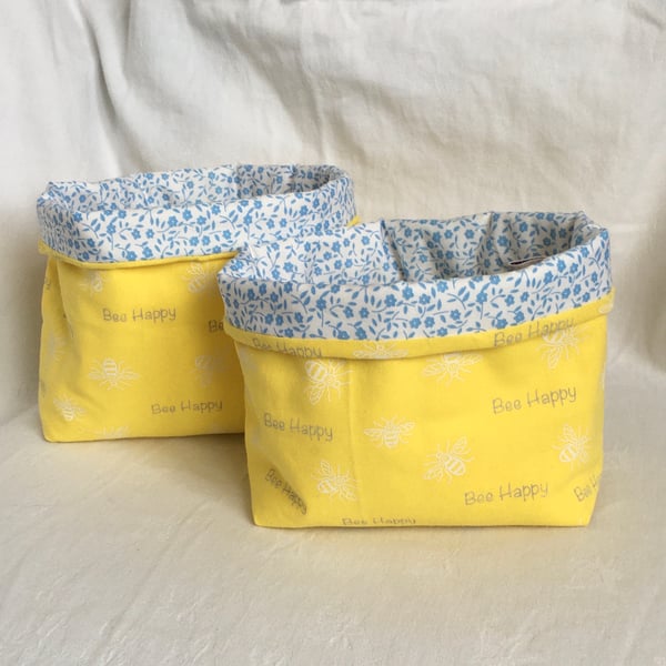 Pair of Fabric Storage Baskets, Bee's Print Fabric Boxes, Home Decor Gift Idea