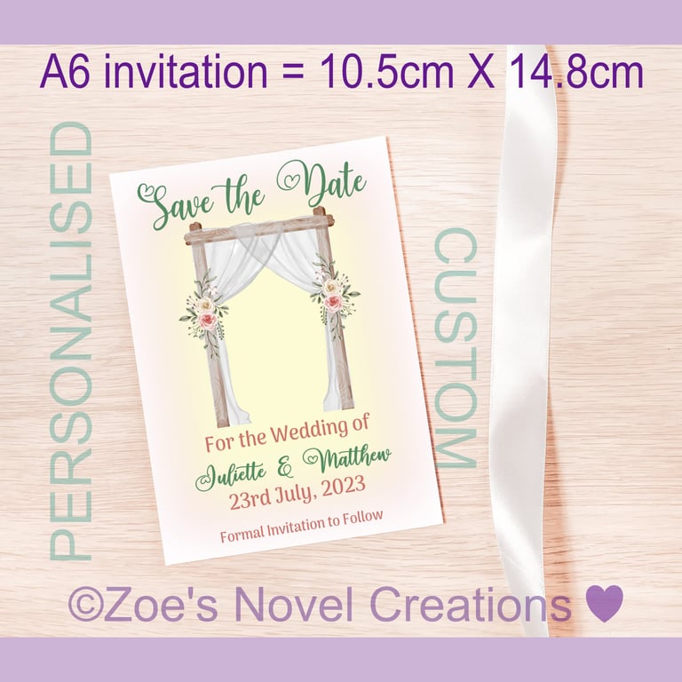 Save the Date Wedding Invitation Card (flat A6 card)