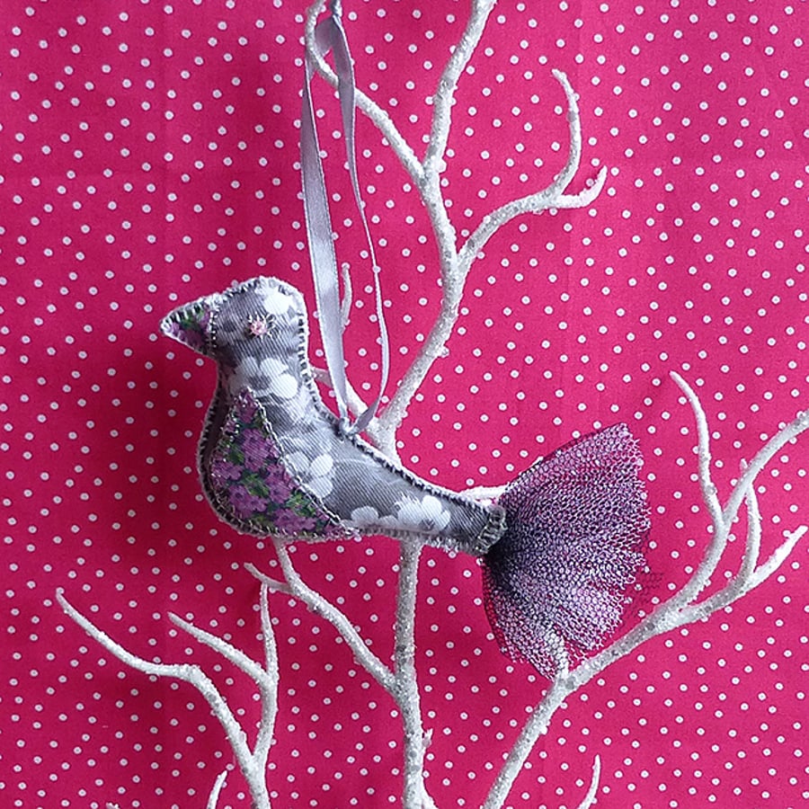 Bird decoration, hanging bird - Silver