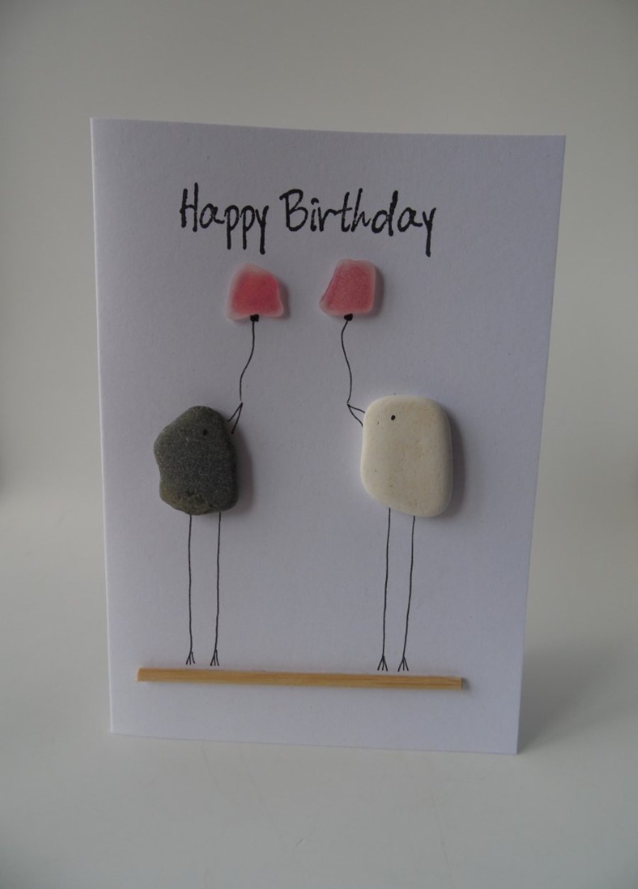 Long Legged Birds Red Balloons Happy Birthday Card C351