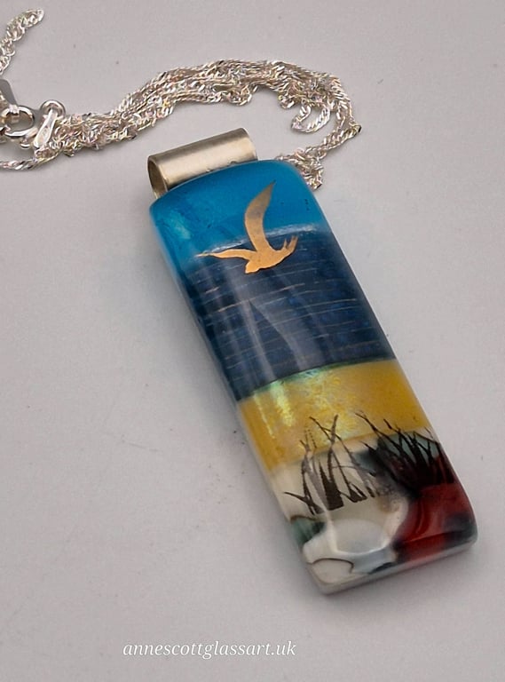 A Day at the Beach (7) Seascape Fused Glass Pendant