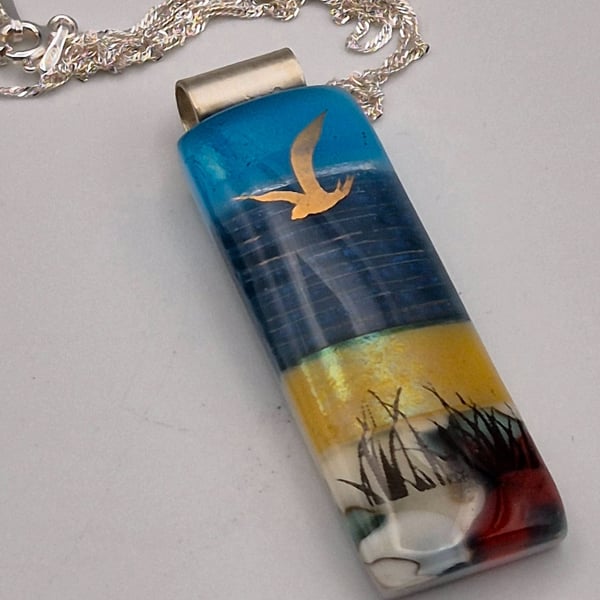 A Day at the Beach (7) Seascape Fused Glass Pendant
