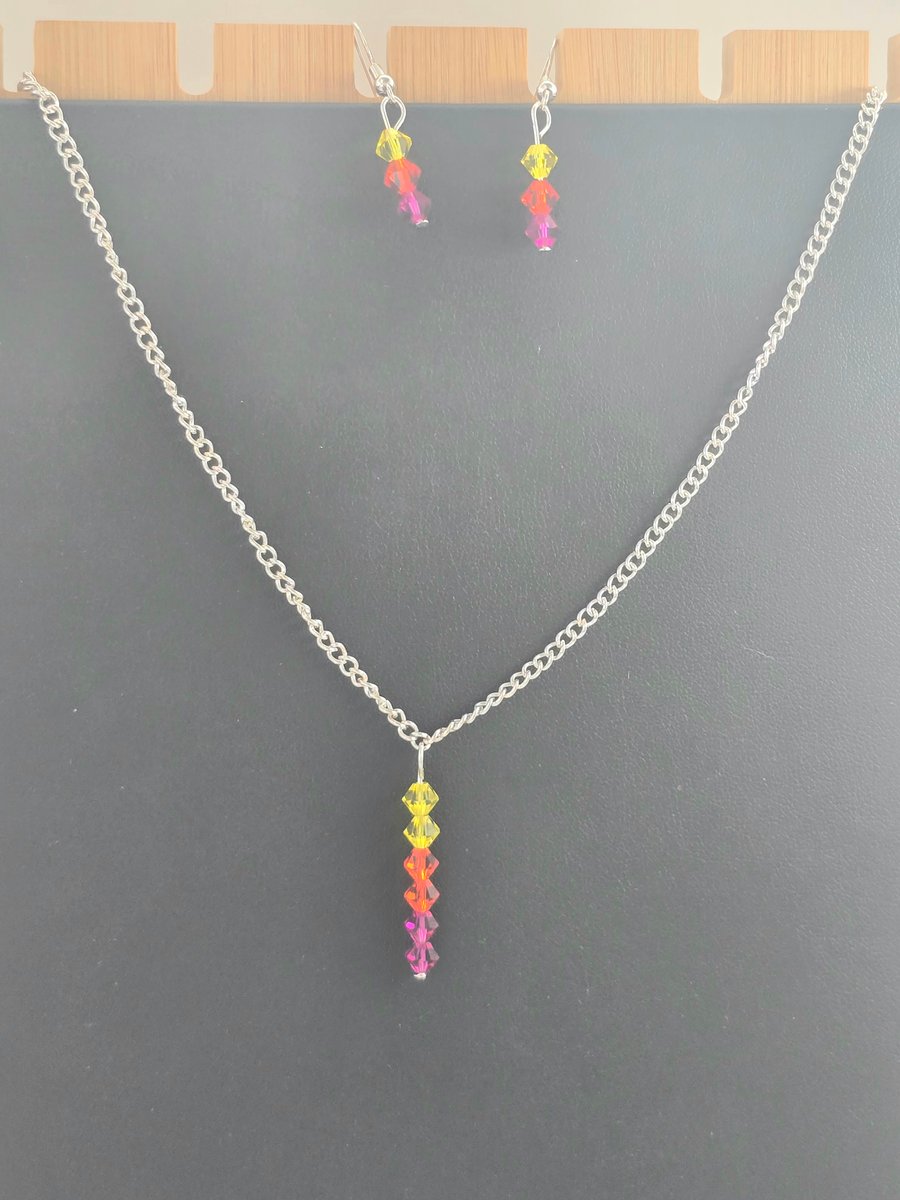 Yellow, Orange and Pink preciosa crystal bicone jewellery set 