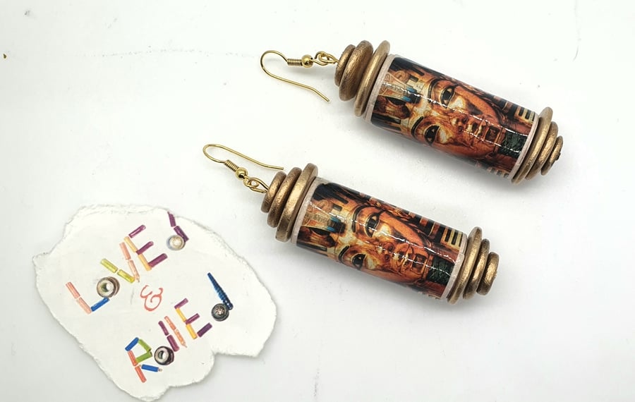 Pharaonic paper beaded earrings with mask of Tutankhamen 