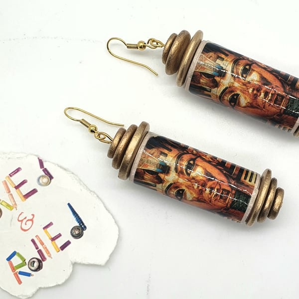 Pharaonic paper beaded earrings with mask of Tutankhamen 