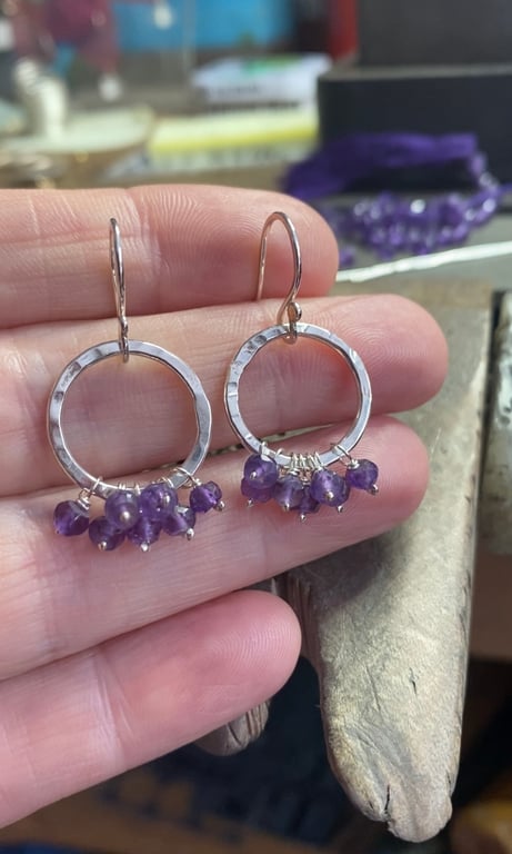 Amethyst Gemstone Super Disco Ruffle Earrings