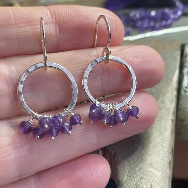 Amethyst Gemstone Super Disco Ruffle Earrings