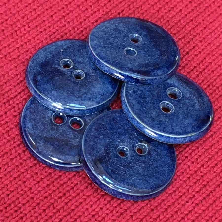 Set of 5 porcelain buttons - Mottled Blue