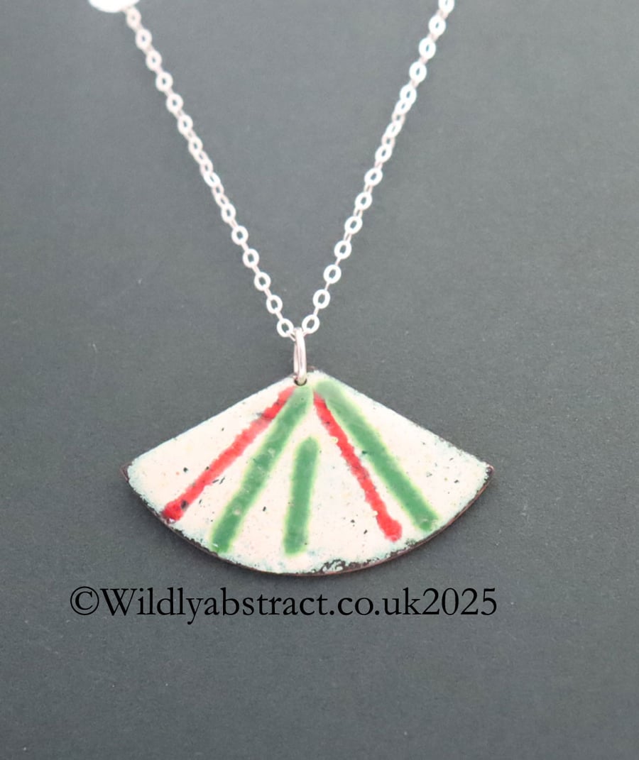 Fan shaped enamel pendant