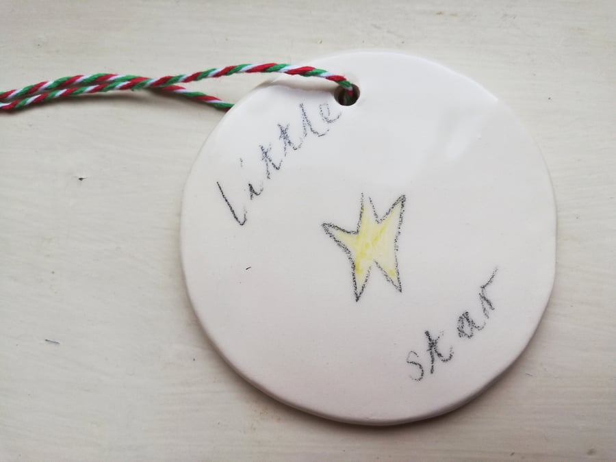 Ceramic Christmas little star tree decoration handmade ornament bauble ONE left