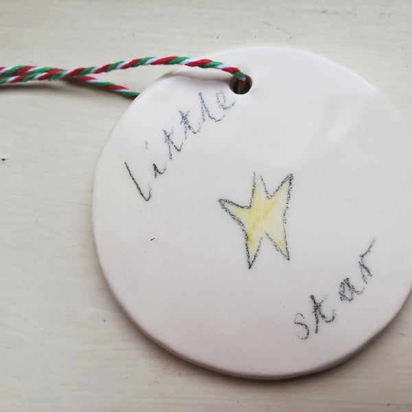 Ceramic Christmas little star tree decoration handmade ornament bauble ONE left