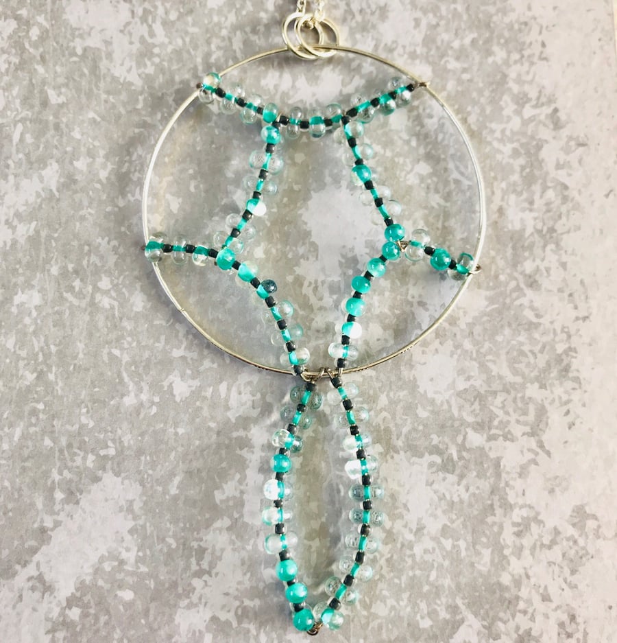 Abstract Farfalle Rocailles Dream Catcher Pendant Necklace 