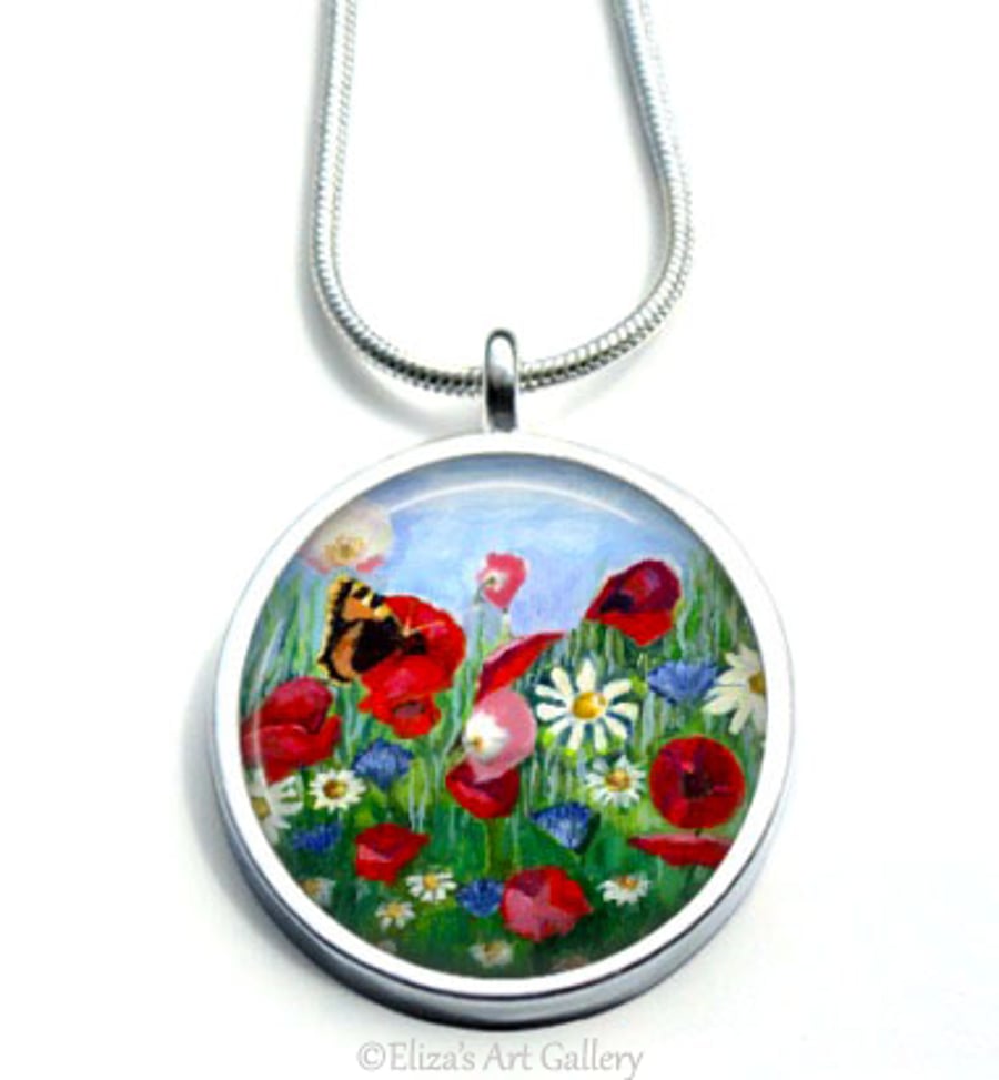 Silver Plated Wildflower Art Necklace