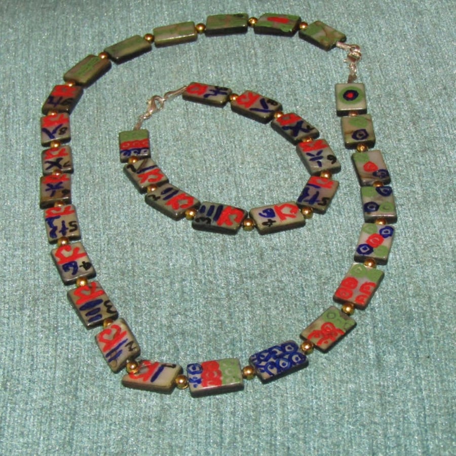 Mahjong Tiles Necklace & Bracelet Set