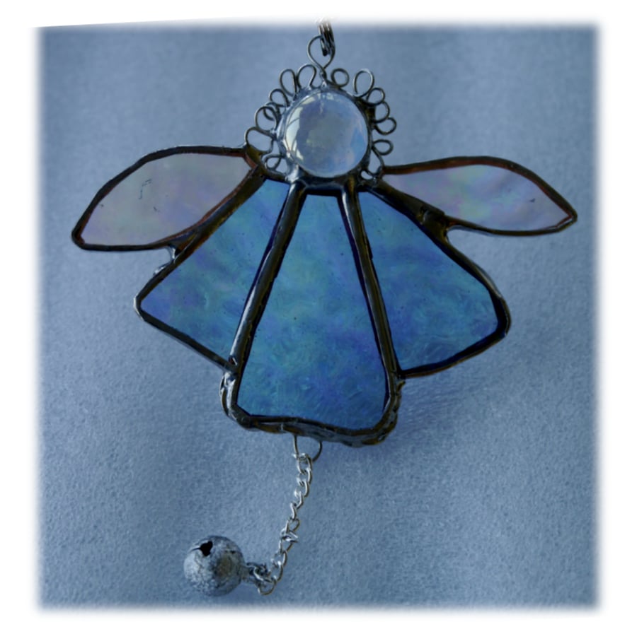 SOlD Angel Bell Suncatcher Stained Glass Pale Blue 040