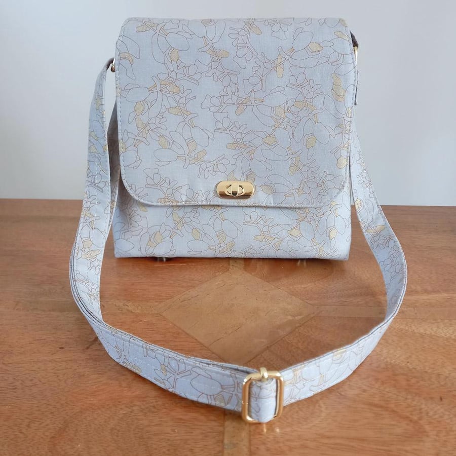 Japanese fabric gold and pale grey small Shoulder Bag