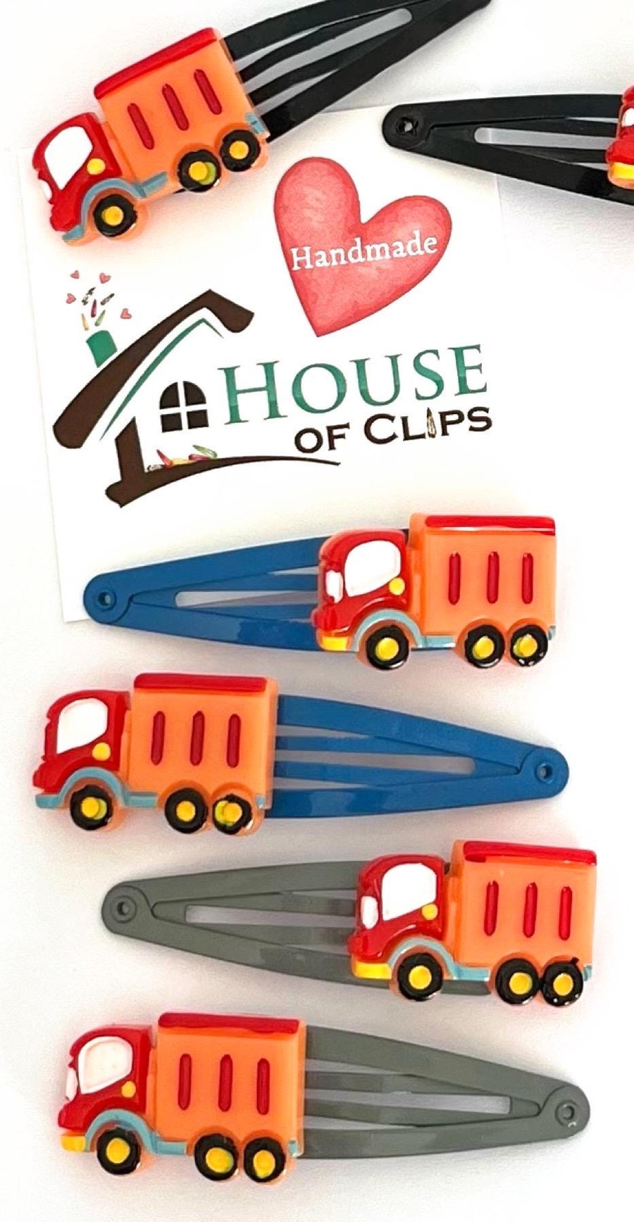 Big Truck Truck Hair Clips x2 - Boys and Girls Hair Slides Non-Slip - Constructi